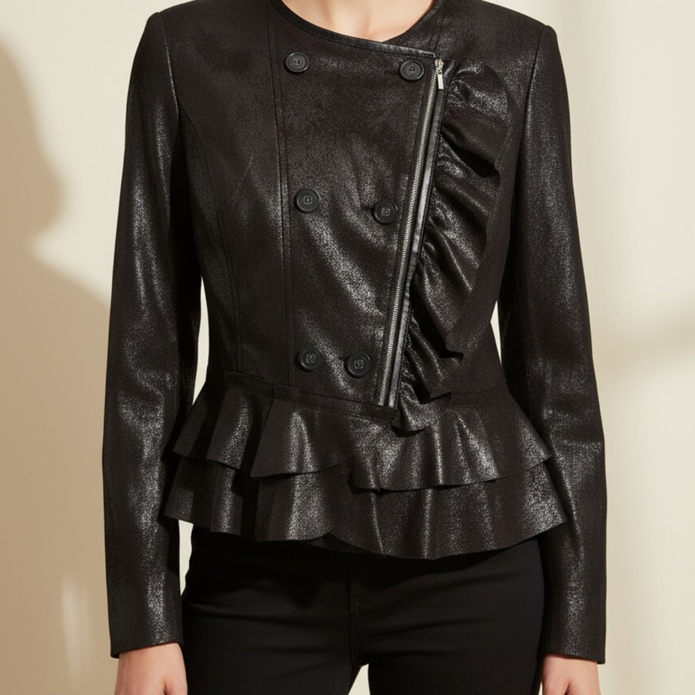 INC International Concepts Shimmering Black Ruffle Blazer